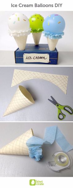 ice cream balloons diy with scissors and tape