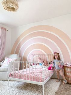 Girls Toddler Room, Boho Toddler Room, Girls Rainbow Bedroom, Rainbow Girls Room, Pastel Rainbow Wall, Boho Toddler, Boho Rainbow Wall, Rainbow Bedroom, Girl Room Inspiration