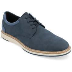 The Hodges derby from Vance Co. is the perfect shoe to take you from work to the weekend. Their 12 mm Tru Comfort Foam™ massaging insole and vegan leather will keep you comfy on long days. The lace-up closure, durable rubber outsole, cushioned collar, and round toe will add the perfect detail to give you the effect of casual yet formal. Blue Dress Shoes, Foams Shoes, Oxford Blue, Famous Footwear, Dress Shoe, Round Toe Heels, Perfect Shoes, Lace Up Shoes, Loafer Shoes