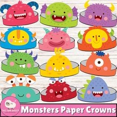 monsters paper crowns with different colors and sizes