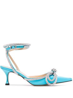 ocean blue leather crystal embellishment pointed toe buckle-fastening ankle strap branded heel counter stiletto heel Blush Purple Wedding, Cinderella Slipper, Blue Wedding Shoes, Something Blue Wedding, Low Heel Pumps, Blue Lilac, Blue Pumps, Satin Pumps, Crystal Brooch