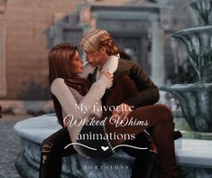 a man and woman sitting next to each other on a fountain with the caption my favorite wield williams animations