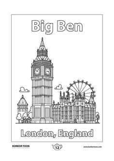 the big ben clock tower in london, england coloring page for adults and children to color