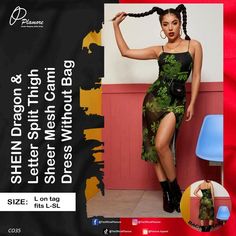 SHEIN Dragon & Letter Split Thigh Sheer Mesh Cami Dress Without Bag By Plamore Philippines |RETAIL PRICE: ₱200 | WHOLESALE PRICE: ₱130 | SHEIN Philippines | Please Click the link below to get this product | Cash on delivery also available | Cheap and Best Quality Original SHEIN Products Available only on Plamore Philippines | Please check our page for discount and offers Cami Dress, Split