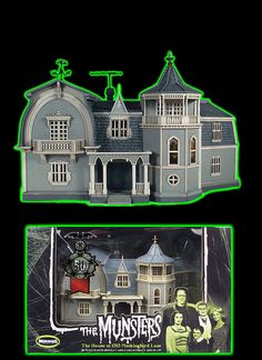 an image of a creepy house with ghost figures on it's front and back sides