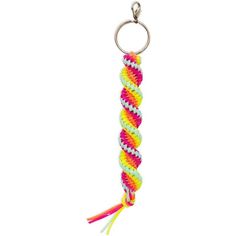 a multicolored rope keychain with a metal ring on the top and bottom