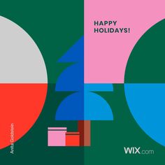 a colorful holiday card with the words happy holidays written in bold colors and shapes on it