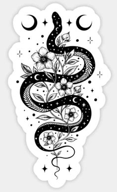 a sticker with a snake and flowers on it