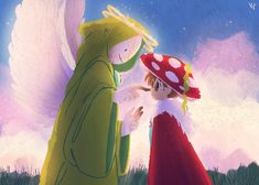 an animated image of two people dressed as fairy dusters and one is talking to the other