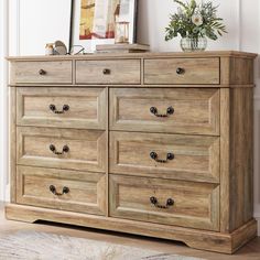 a large wooden dresser sitting in a living room