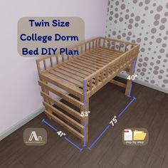 the twin size college dorm bed diy plan is shown with measurements for each mattress