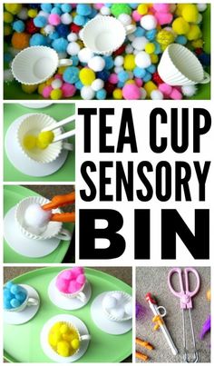 tea cup sensory bins for toddlers to play with