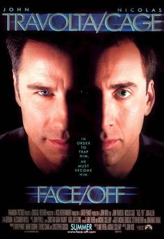 two men staring at each other in front of a black background with the words face off on it