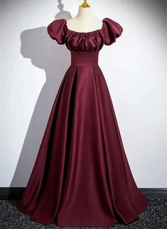 Wine Red Satin Off Shoulder Long Party Dress Red Satin Prom Dress, Prom Dress Simple, Beaded Party Dress, Long Party Dress, Prom Dresses Simple, Floral Dress Formal, Party Dress Sale, Floor Length Prom Dresses, Red Evening Dress