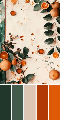 an orange and green color palette with leaves