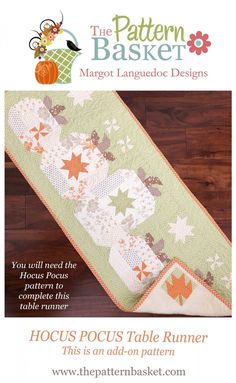 the pattern basket magazine features an image of a table runner with stars and pumpkins on it