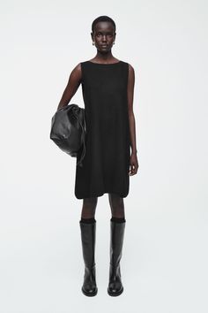 PANELED WOOL SHIFT DRESS - BLACK - Dresses - COS Black Fall Dress With Straight Neckline, Fall Black Dress With Straight Neckline, Black Dress With Straight Neckline For Fall, Work Dress Women, Work Dresses For Women, Work Dress, Shift Dress Black, Animal Welfare, Mini Shift Dress