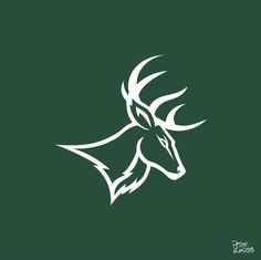 the head of an antelope on a dark green background with white outlines