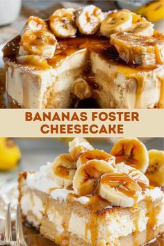 banana fosterer cheesecake with bananas on top