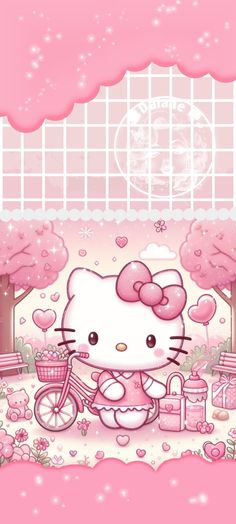 a hello kitty wallpaper with pink flowers