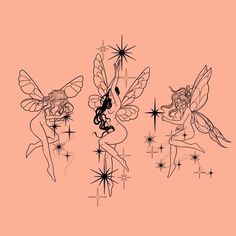 three fairy tinkerbells with stars in the sky and one holding a star