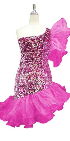 Show Choir, Pink Ruffle Skirt, Dress With One Shoulder, Pink And Silver, Pink Ruffle, Sequin Fabric, Silver Sequin, Ruffle Skirt, Choir