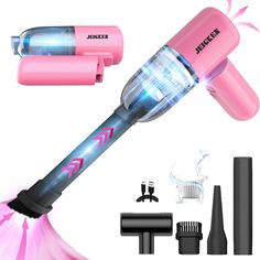 the pink hair dryer is being used to blow out its hair and it's contents