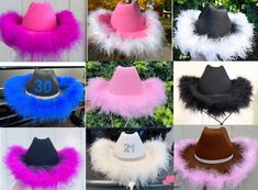 Cowboy Hat with Feather Boa,Cowgirl Hat Western Bachelorette Party, Beach, Pool Party,Summer Hat,Birthday,Wedding, Bride Cowgirl Hat, White Pink & Black 🎁Hat Color: Available in Black, Pink, White, Brown, Hot Pink.      Boa Color: Available in  Black, Pink, fuchsia Pink, White, Royal Blue.Burgundy 🎁Customization:  The listing price is for plain cowboy hat with Feather boa only.     We can customization your hat with Letters, numbers, rhinestones ,and more.$3 for each rhinestone Number or Lette White Western Costume Hats And Headpieces For Summer, Western Style Summer Party Hat, Summer Birthday Brimmed Hats, Brimmed Summer Hats For Birthday, Fun Mini Hats For Summer Rodeo, Summer Brimmed Hats For Birthdays, Brimmed Summer Hats For Birthdays, Summer Costume Hats For Western-themed Events, Western Style Hat Bands For Summer Parties