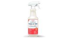 a bottle of flea and tick spray on a white background