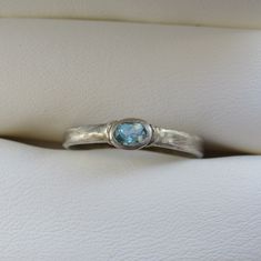 Handmade Textured Sterling Silver Ring With Bezel Set Apatite Size 9.5