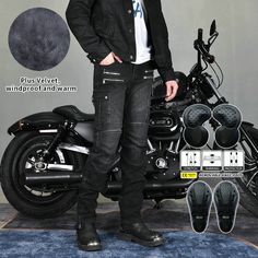 Fierce 4 Men Motorcycle Winter Plus Velvet Jeans is a perfect cargo jeans, woven with stretch denim for comfort when riding. The stretchable polyester and cotton fabrics used in the pants mix into the perfect blend of utility and comfort. Knee Hip Protective Pads ⇨ The knee and hip pads are detachable and easy to mount. Insert them into their special pockets for added protection on the road. Reinforced Stitching ⇨ The pants feature reinforced stitching in critical areas to strengthen the connected parts. Thick Winter Cotton Lining ⇨ keeps you warm all the time Knee and Lower Back Stretchable Pleats ⇨ The pleats on the lower back and on the knee contribute to the jeans’ stretchiness. Pursue that active lifestyle! Don’t let your jeans restrict you from the things you want to do and check out Outer Thigh, Motorcycle Jeans, Heated Clothing, Denim Vests, Motorcycle Pants, Hip Pads, Motorcycle Vest, Velvet Jeans, Open Face Helmets