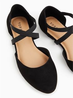 Black Faux Suede Elastic Crisscross Strap Flat (WW), BLACK Wide Shoes For Women, Declutter Your Closet, Extra Wide Shoes, Wide Width Sandals, Business Casual Shoes, Black Flats Shoes, Strappy Flats, Flat Dress Shoes, Cute Flats