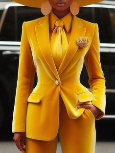 Come to Stylewe to buy Blazers at a discounted price, SPU: 116BL93F873, Color: Yellow, Style:Urban, Neckline:Lapel Collar. Women’s Suits For Work, Womens Yellow Outfits, Winter Blazers Women, Classy Pantsuits For Women, Mustard Outfit Ideas, Bridesmaid Suits For Women, Women Suit Outfits, Boujee Baddie, Unique Style Outfits