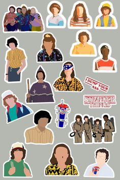 stickers depicting the characters from tv series friends and family, all in different colors