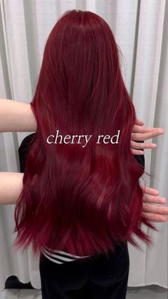 Hair Color Cherry Red, Light Cherry Red Hair, Cheery Red Hair Colour, Red Cherry Hair Color, Cherry Color Hair, Cool Red Hair Color, Red Hair Cherry, Red Hair Inspo Color, Scarlet Red Hair