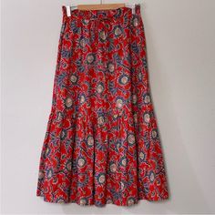 Tahari Women's Tiered Peasant Maxi Skirt Size S Red Navy Yellow Floral Brand New With Tags! It Has Pockets Tie In Waist Questions? Leave A Comment Below! Red Tiered Maxi Skirt With Elastic Waistband, Red Skirt With Elastic Waistband For Vacation, Red Floral Print Tiered Maxi Skirt, Red Tiered Maxi Skirt With Floral Print, Relaxed Red Maxi Skirt For Vacation, Red Relaxed Maxi Skirt For Vacation, Red Relaxed Fit Maxi Skirt For Vacation, Red Bohemian Relaxed Skirt, Red Bohemian Relaxed Maxi Skirt