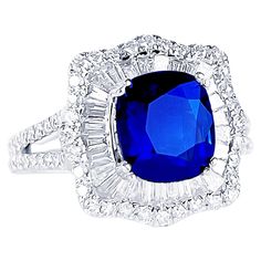 Gold Certificate, Mogok, Symmetrical Design, Deep Royal Blue, Diamond Cocktail Ring, Diamond Cocktail Rings, Crown Royal, Natural Sapphire, Sapphire Diamond