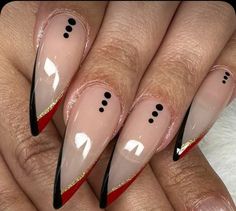 Red Black Gold Nails, Nail Art Black And Red, Red Black Nail Art, Black And Red Nail Designs, Red Black Nails, Nails 23, Nail 2024