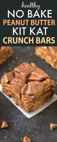 no bake peanut butter kitkat crunch bars with text overlay