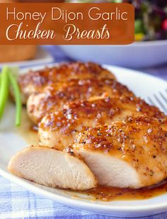 Honey Dijon Garlic Chicken Breasts - a super easy quick & delicious dinner! Quick Delicious Dinner, Honey Dijon, Think Food, Boneless Skinless Chicken, Honey Garlic, Garlic Chicken, Boneless Skinless Chicken Breast, Poultry Recipes