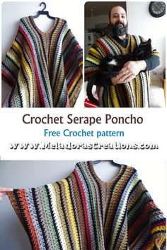 Crochet Serape Poncho – Free Crochet Pattern Crochet Serape, Mens Poncho, Baby Cardigan Pattern, Crochet Poncho Free Pattern, Crochet Cape, Poncho Crochet, Crochet Baby Cardigan, Crochet Poncho Patterns