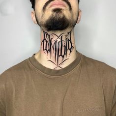 Throat Lettering Tattoo, Chest Neck Tattoo, Iphone Background Inspiration, Neck Tattoo Ideas, Mario Tattoo, C Tattoo, Scary Tattoos, Chicano Art Tattoos, Muster Tattoos