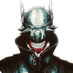 a drawing of a person wearing a helmet with teeth