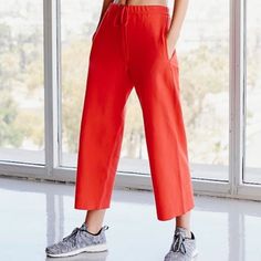 Free People Cropped Wide Leg Pant. Red Wide Leg Sweatpants For Spring, Red Sweatpants With Elastic Waistband For Spring, Casual Red Summer Sweatpants, Red Wide Leg Cotton Sweatpants, Sporty Red Pants For Spring, Sporty Red Summer Pants, Red Wide Leg Sweatpants With Elastic Waistband, Red Sporty Sweatpants For Spring, Sporty Red Sweatpants For Spring