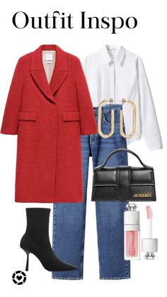 How To Style Red Coat, Red Pea Coat Outfit, Red Wool Jacket Outfit, Red Wool Coat Outfit, Red And White Christmas Outfit, Red Coat Outfit Winter, Pea Coat Outfit, Red Trench Coat Outfit, Wool Jacket Outfit