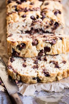 two slices of bread with raisins and chocolate chips