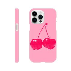 a pink phone case with two cherries on it