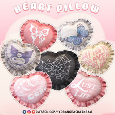 heart pillows with different designs on them for valentine's day or any special occasion