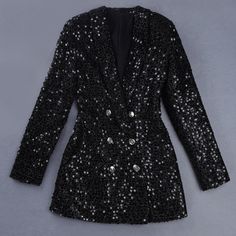 Double Lion Buttons Shawl Collar Glitter Sequined Long Black Blazer Sequin Blazer Dress, Blazer Rose, Long Black Blazer, Party Jackets, Swift Tour, Tour Outfits, Blazer Women, Sequin Blazer, Blazer Designs