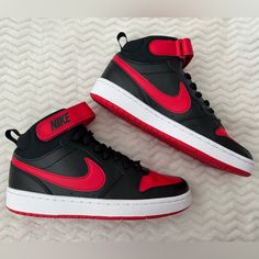 New In Box Nike Youth Sneakers Black/University Red-White Red And Black Nike Shoes, Black And Red Nike Shoes, Red And Black Nike High Tops, Red Mid-top Training Sneakers, Nike Red High-top Skate Shoes, Kids Nike, Sneakers Black, Nike Shoes, Kids Shoes